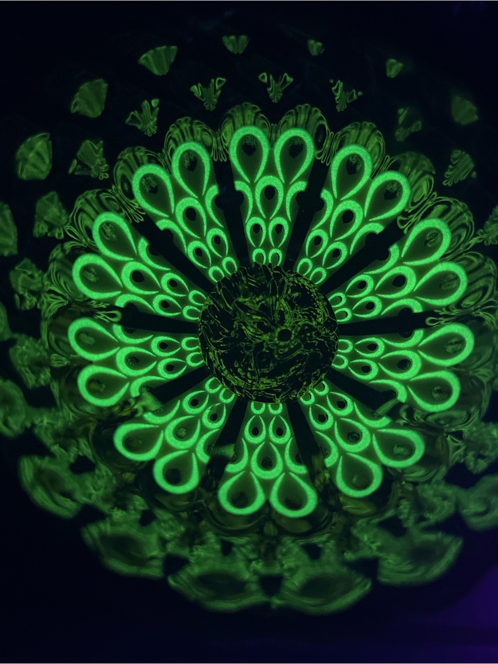 Glow Dragon Bowl ✨ UV Reactive Silver Peacock Glass Trinket Dish
